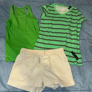 New 3 pieces 6-7 girls ribbed tank top old navy striped tee shorts faded glory
